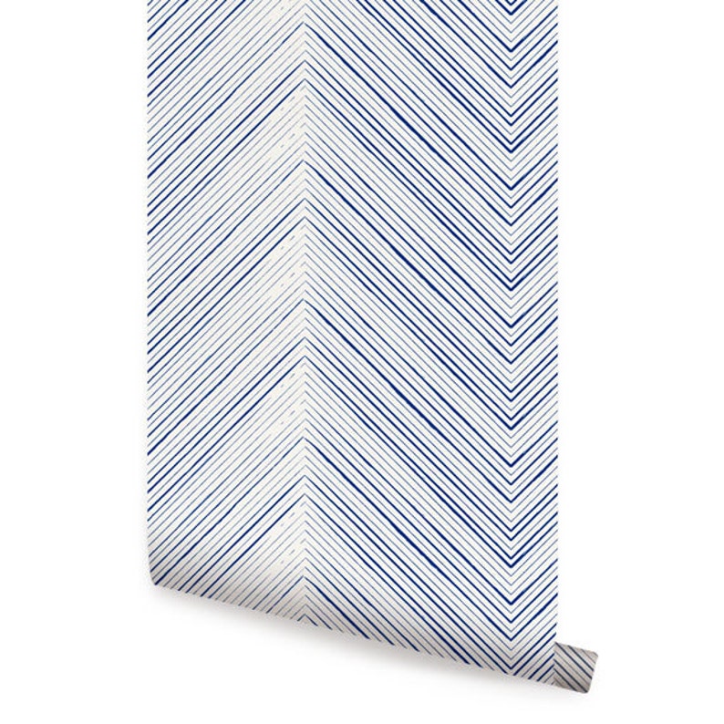 Chevron Lines Blue Peel & Stick Fabric Wallpaper - Etsy