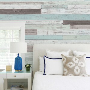 Reclaimed Painted Beach Wood Mural Wallpaper, Beach Wood, Wood Extra Large Wall Art, Peel and Stick Wall Mural image 2