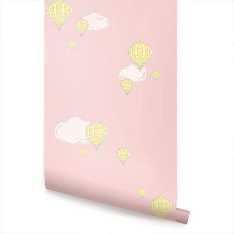 Hot Air Balloon Pink Peel & Stick Wallpaper Repositionable image 1