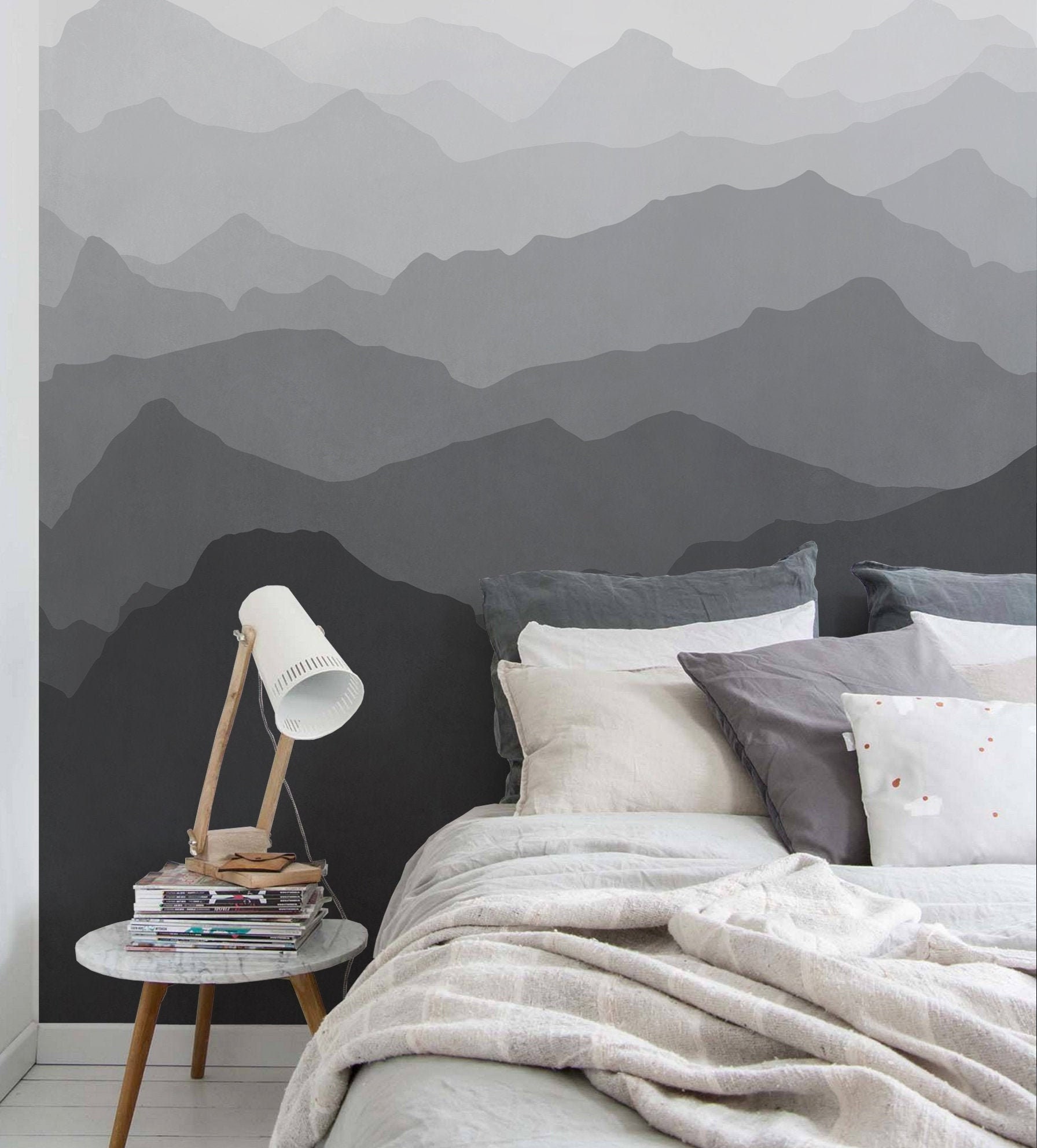Berg Wandbild Wallpaper schwarz und weiß grau Ombre Berg - Etsy Schweiz