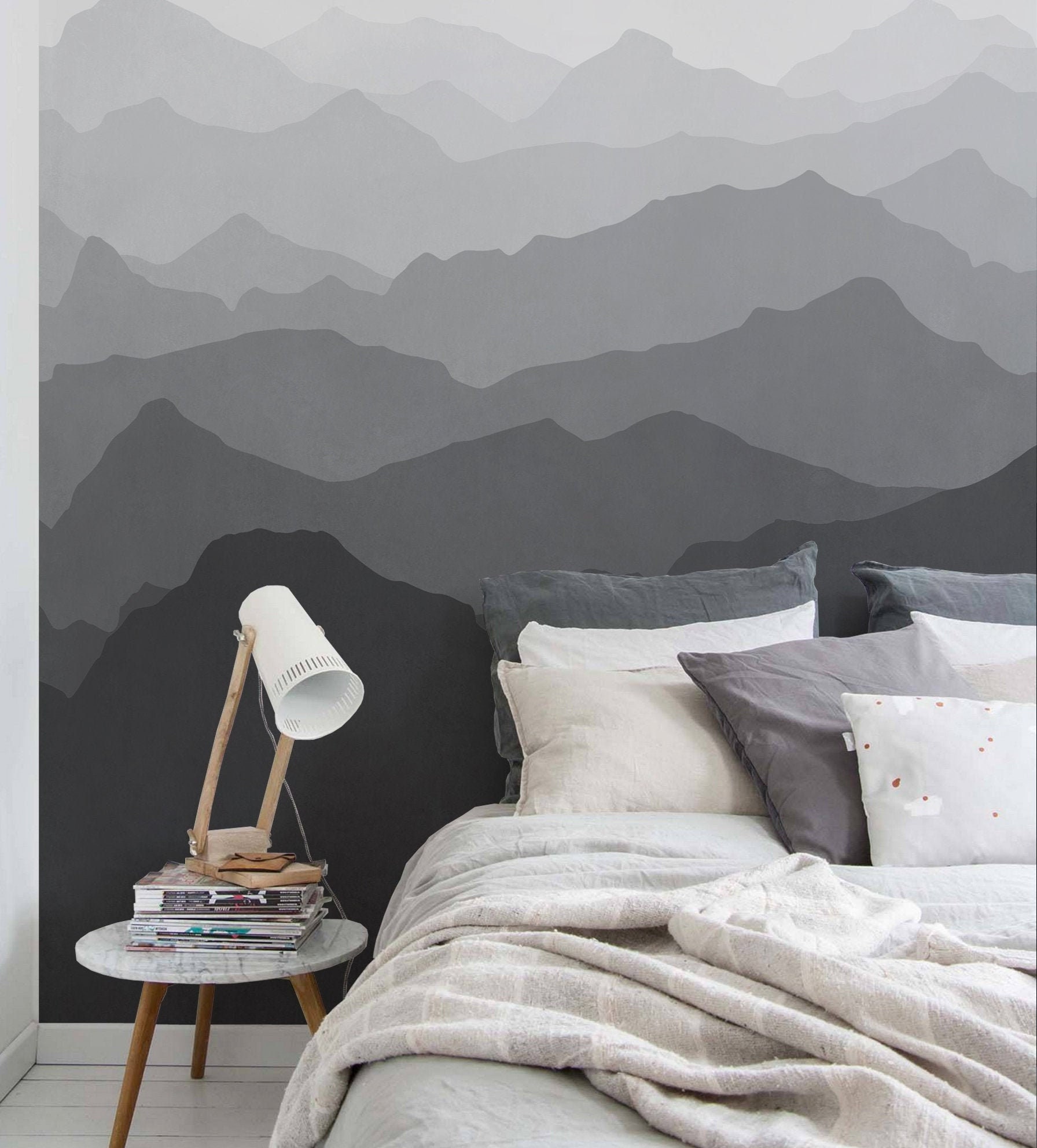 Ombre Berg Schweiz grau Etsy weiß - Wallpaper Wandbild Berg schwarz und