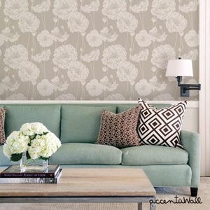 Peony Wall Covering | Beige | Peel &#39;n Stick or Unpasted Wallpaper Mural | Non-toxic
