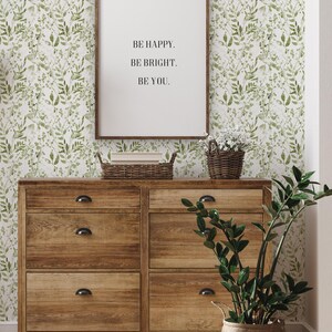 Watercolor Foliage Wall Covering | Green | Peel and Stick or Unpasted Wallpaper Mural | Non-toxic image 2