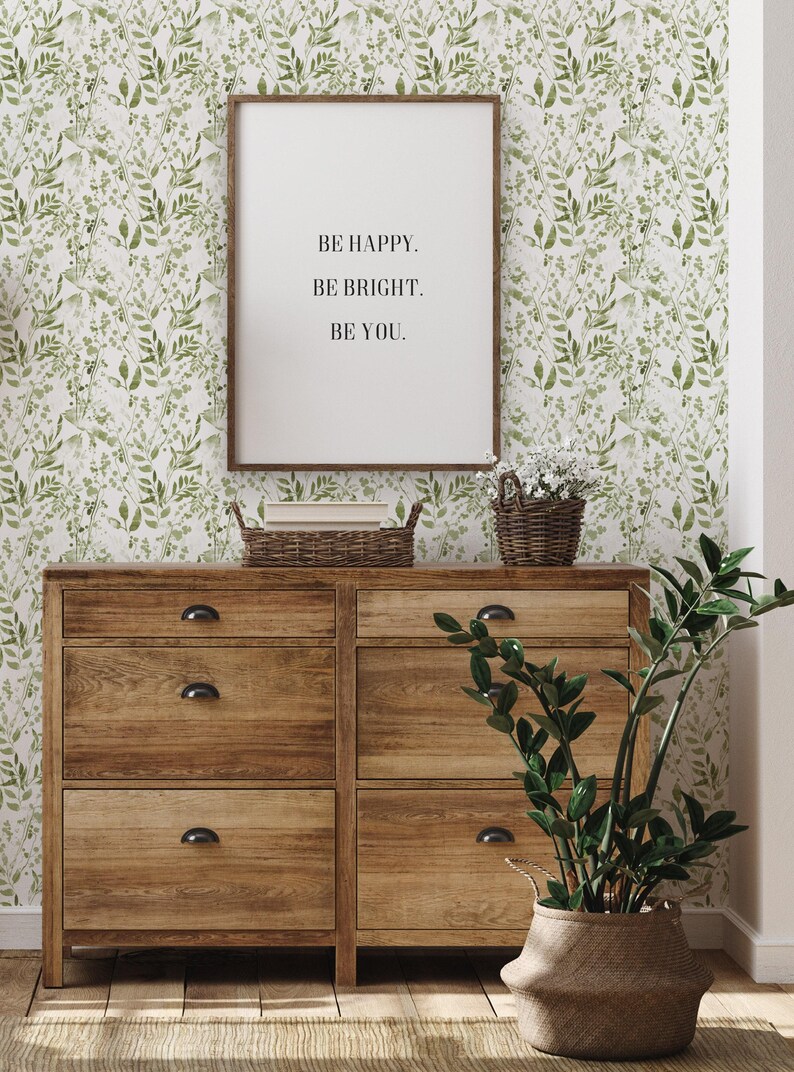 Watercolor Foliage Wall Covering | Green | Peel and Stick or Unpasted Wallpaper Mural | Non-toxic image 2