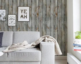 Vintage Grey Wood Wall Covering | Vintage Grey | Peel and Stick or Unpasted Wallpaper Mural | Non-toxic