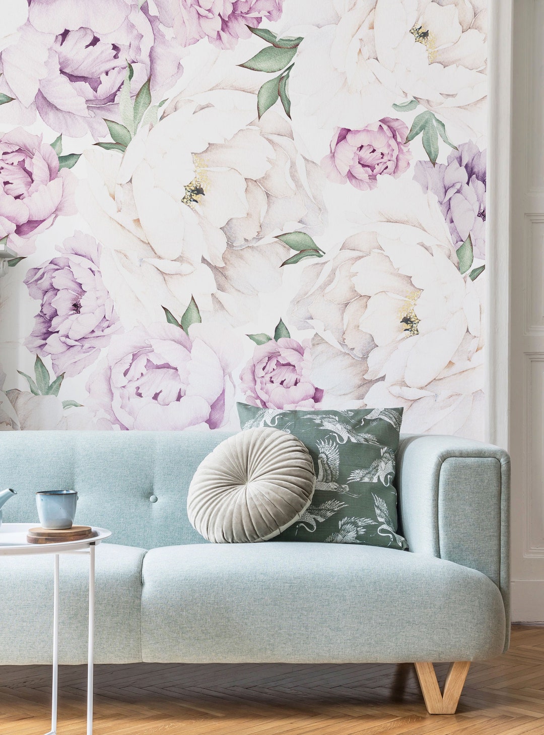Peony Flower Mural Wallpaper, Lilac, Watercolor Peony Extra Large Wall