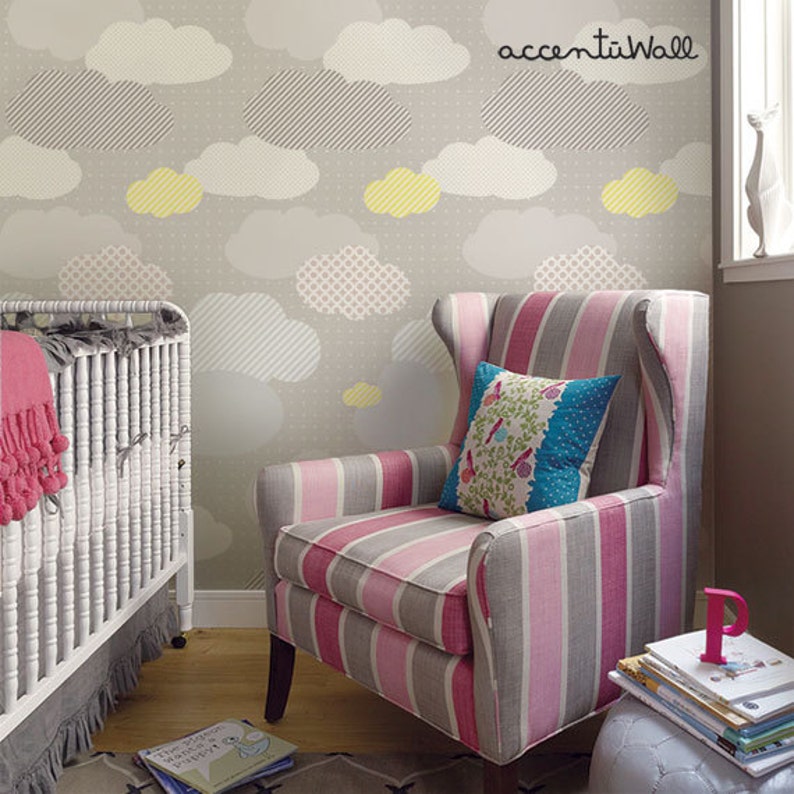 Clouds Grey Peel & Stick Fabric Wallpaper Repositionable Etsy