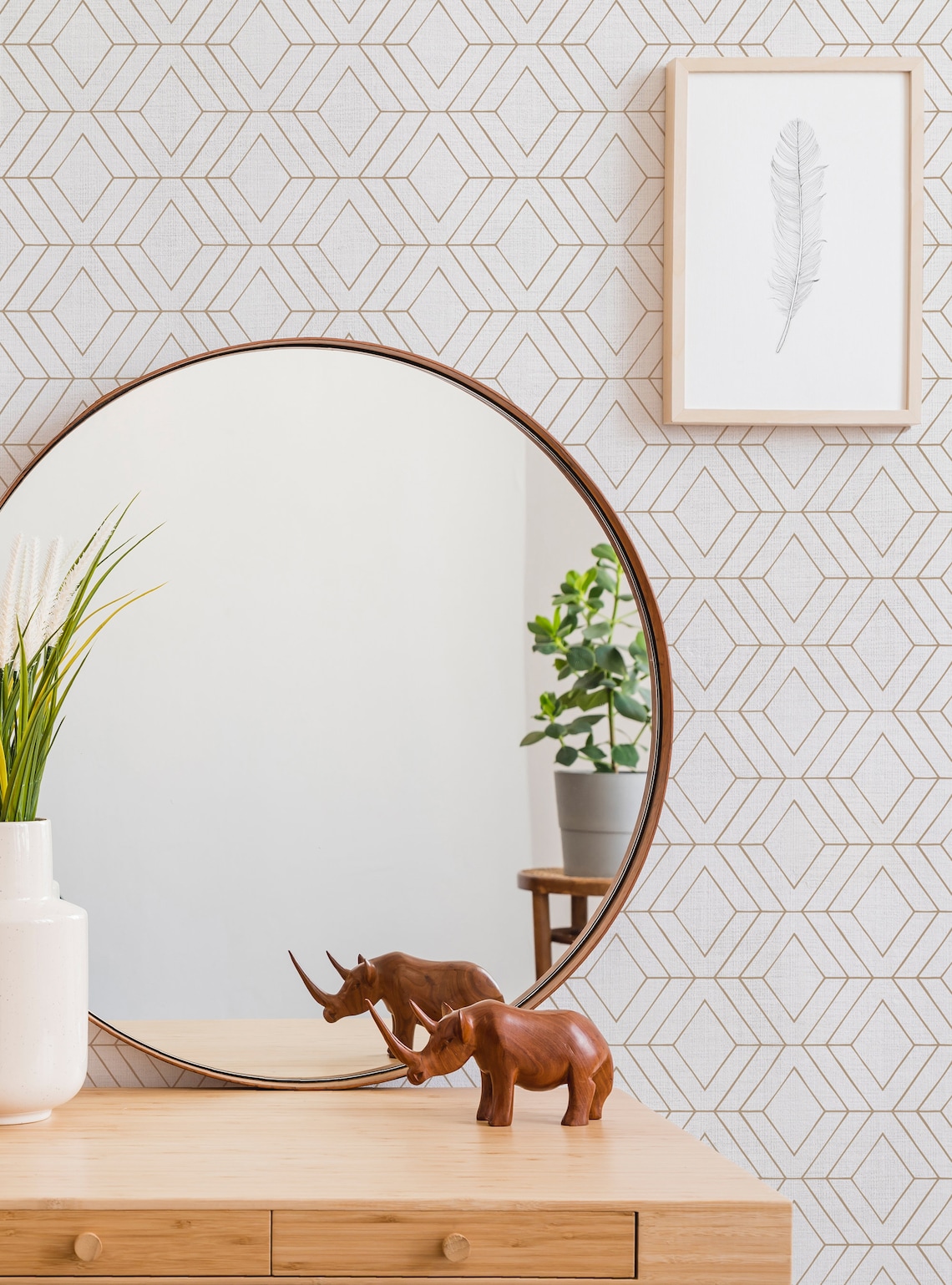 Diamond Geometric Art Deco Lines Wallpaper off White Self - Etsy
