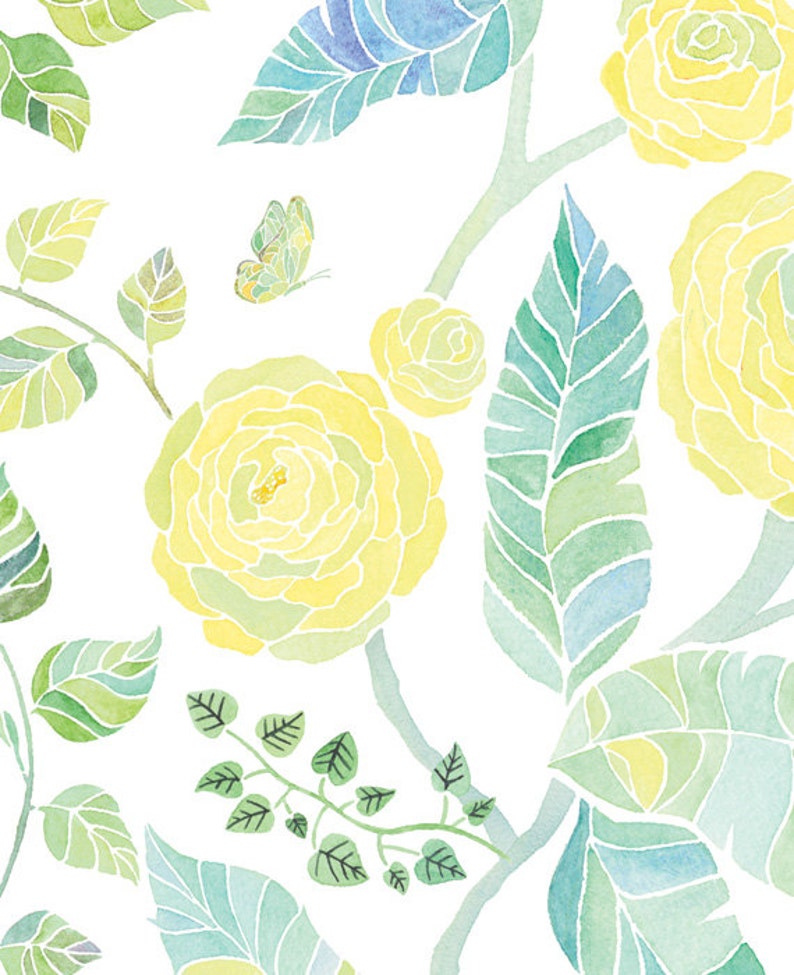 Spring Garden Flowers Yellow Peel & Stick Fabric Wallpaper Etsy