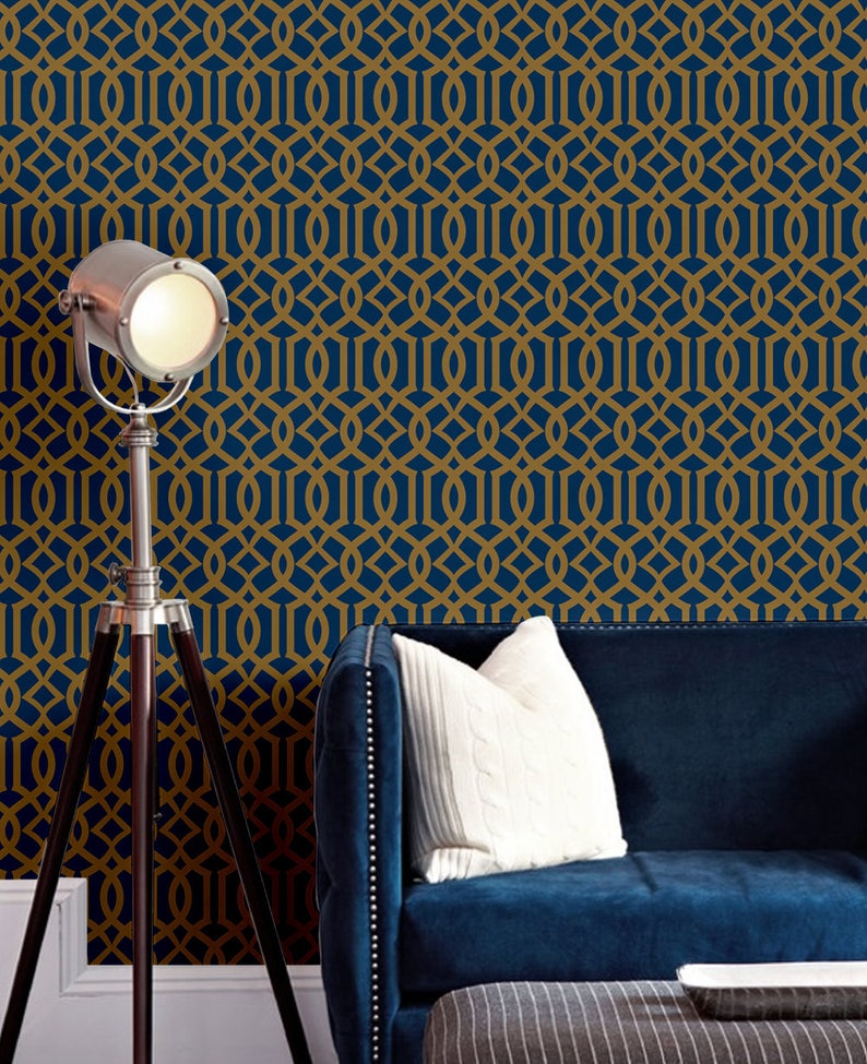 Modern Trellis Navy Gold Peel & Stick Wallpaper Repositionable Etsy