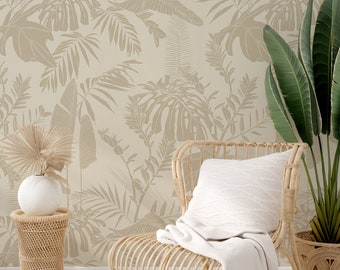 Hand Drawn Jungle Leaves, Beige, Peel and Stick Wall Mural