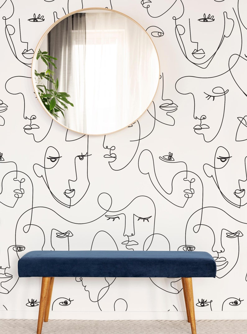 Minimalist Face Line Art Mural Wallpaper Black Peel and - Etsy Ireland