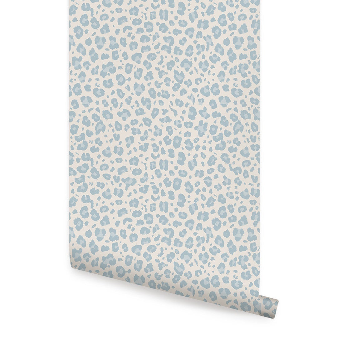 Animal Print Leopard Wallpaper Light Blue Repositionable Etsy