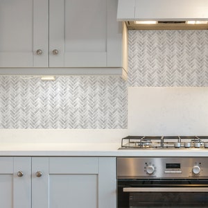 Watercolor Herringbone, Winter Grey,   Peel and Stick Backsplash Wallpaper