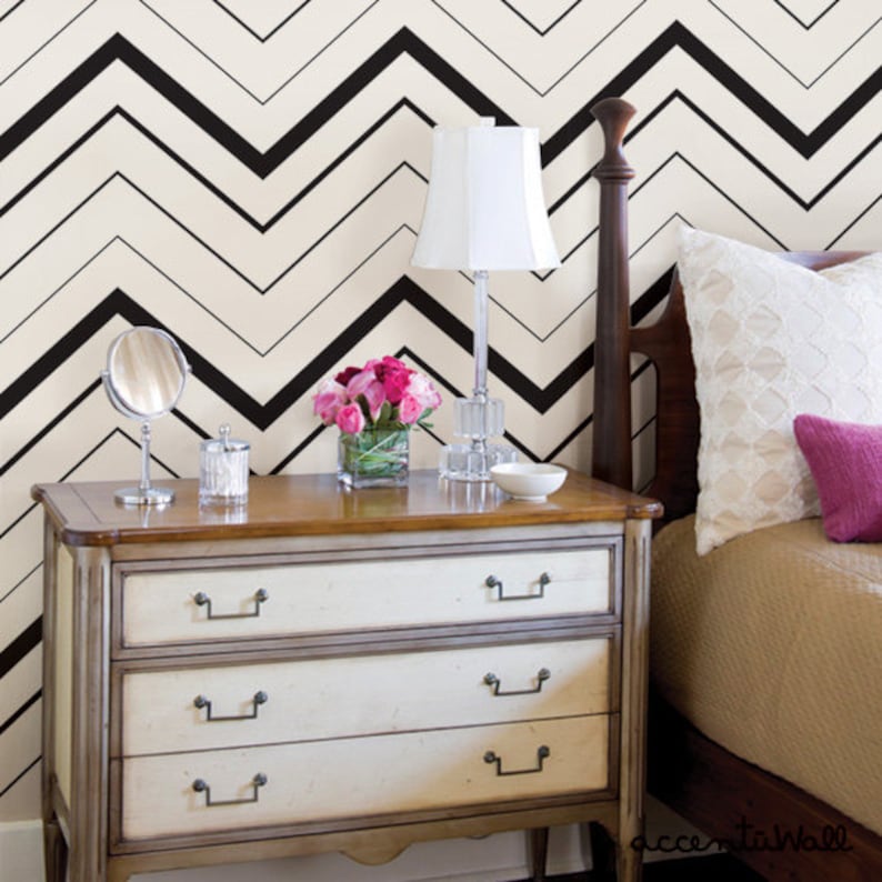 Chevron Bold Black Peel & Stick Fabric Wallpaper Etsy