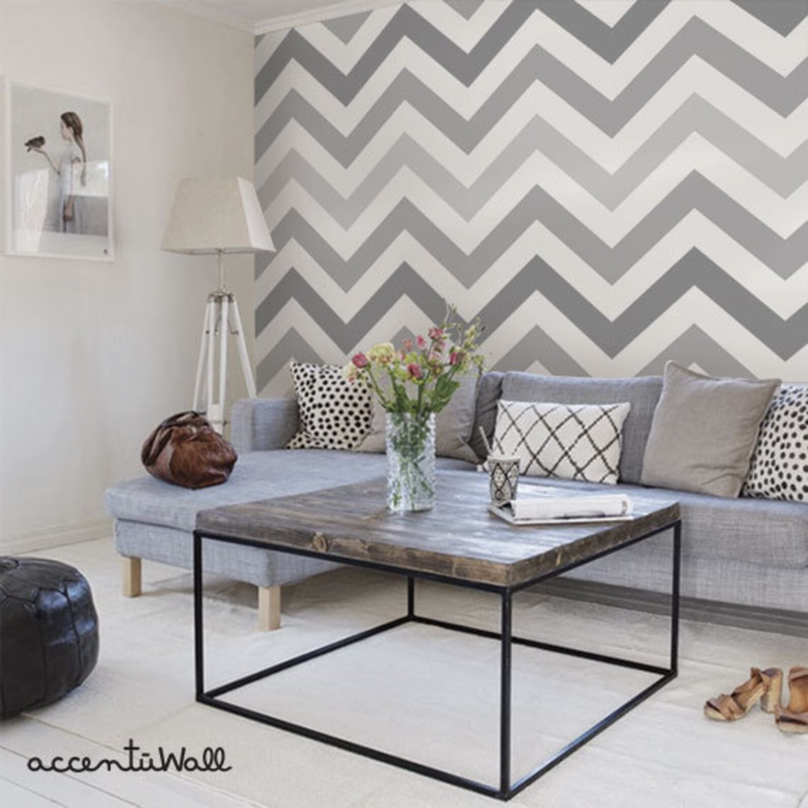 Chevron Cool Grey Peel & Stick Fabric Wallpaper Repositionable Etsy