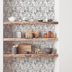 Watercolor Foliage Wall Covering | Black and White | Peel and Stick or Unpasted Wallpaper Mural | Non-toxic image 3