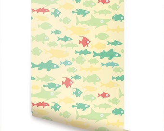 Fish Tank Yellow Peel & Stick Fabric Wallpaper Repositionable