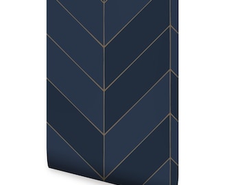 Gold Lines Chevron Wallpaper, Navy,    Wallpaper