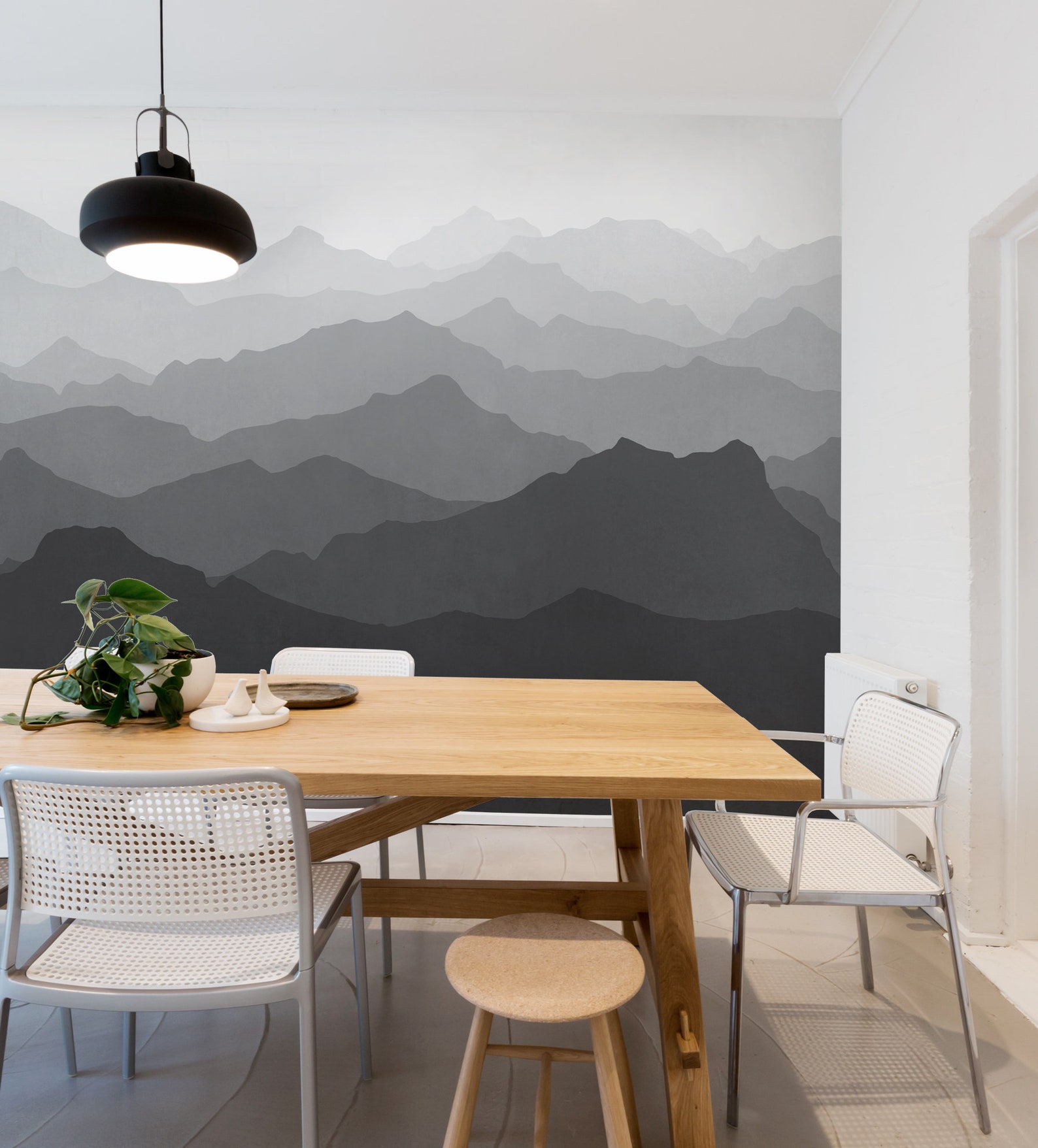 Mountain Mural Wallpaper Black and White Grey Ombre Mountain Etsy