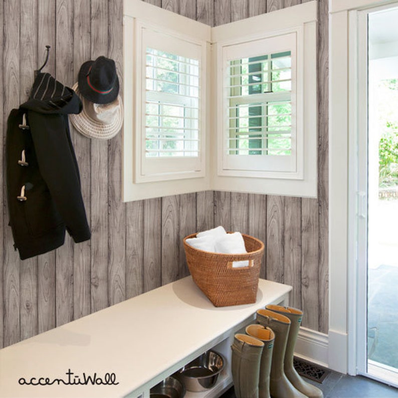 Grey Wood Peel and Stick Fabric Wallpaper Repositionable Etsy