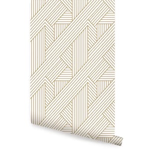 Carta da parati con motivo a parquet intrecciato, oro, carta da parati