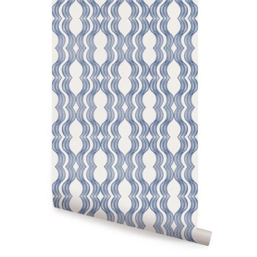 Wave Navy Peel & Stick Wallpaper Repositionable Etsy