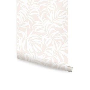 Tropical Palm Leaves Solid Beige   Wallpaper