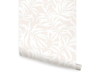Tropical Palm Leaves Solid Beige   Wallpaper