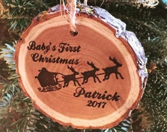 Baby's first Christmas ornament,  Personalized Ornament, Wood Christmas Ornament, Baby Ornament,  Rustic Christmas ornament, baby gift