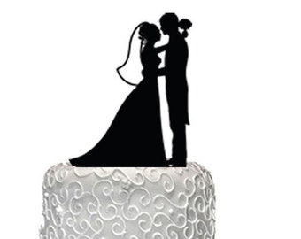 Elegant Silhouette Wedding Cake Topper - Customizable Laser-Cut Acrylic Decor - Personalized Monogrammed Gift for Your Special Day