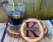 Personalized Coasters, engraved coaster set, monogrammed gift, rustic wood coaster, custom wood coasters, tree slice coasters, gift for him