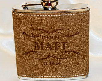 Groomsmen gift,  groomsmen leather flask,  engraved flask,  gift for him,  personalized groomsmen gift,  groomsman gift - Qty 1