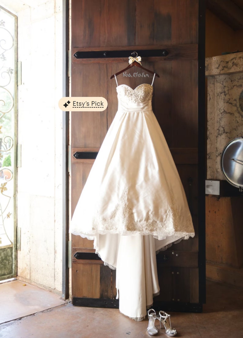 Wedding dress hanger, bridal gift, Rustic wedding, wedding hanger, chic barn wedding hanger, hanger for bride, wooden hanger, bridal hanger image 1