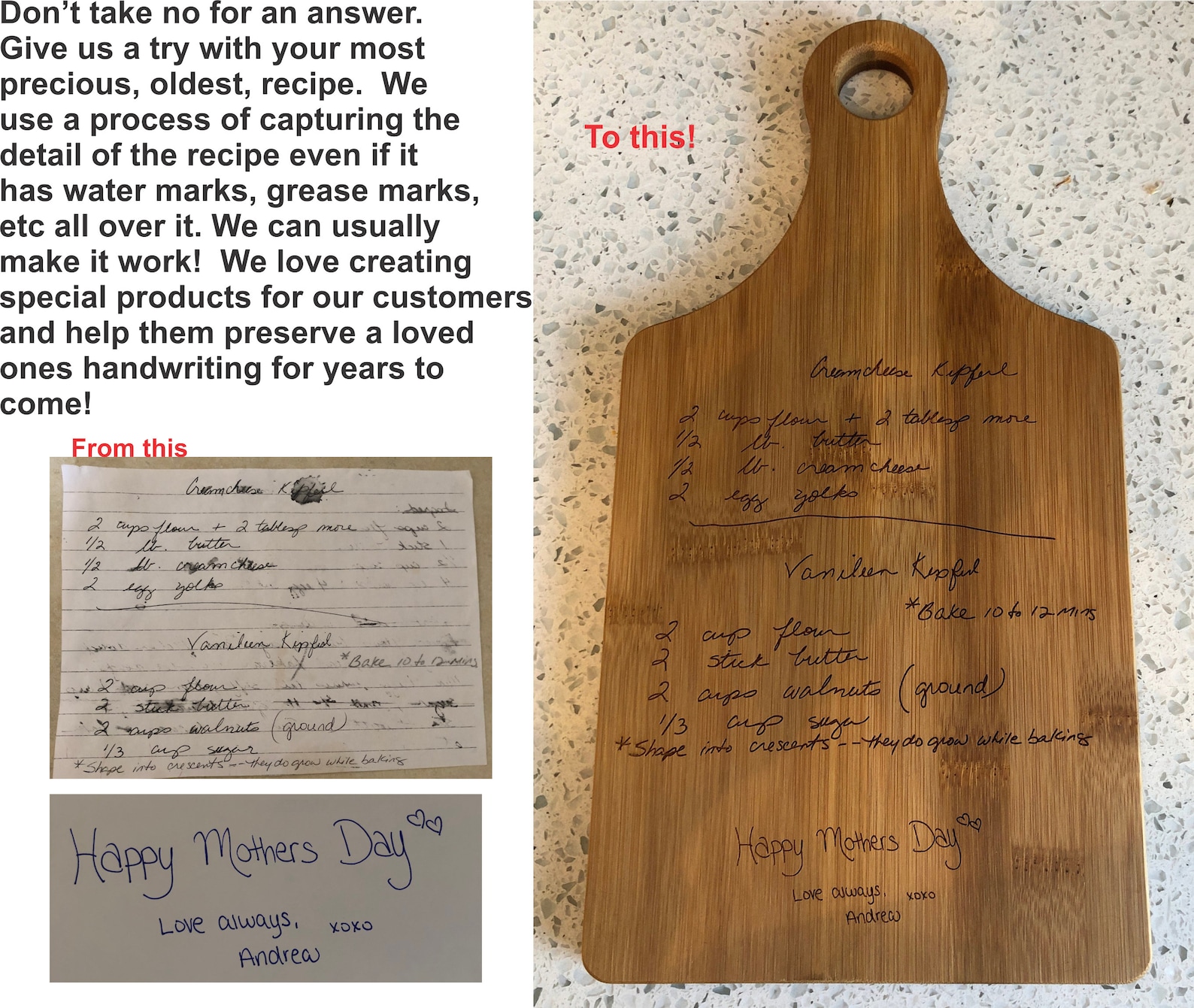 Personalized Cutting Board Preserve Loved Ones Handwriting Etsy
