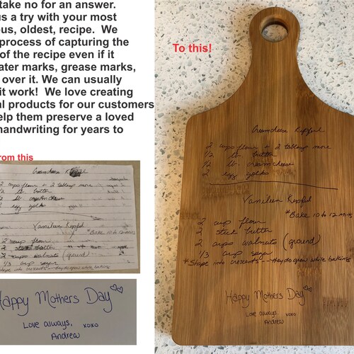 Handwritten Engraved Cutting Board Personalized Bamboo Etsy