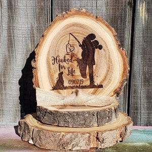 Wedding cake topper, hooked for life cake topper, rustic wedding cake top, personalized cake top, base approx 4in x approx 5in tall