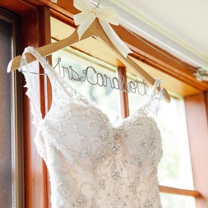 Wedding dress hanger, bridal gift, Rustic wedding, wedding hanger, chic barn wedding hanger, hanger for bride, wooden hanger, bridal hanger image 6