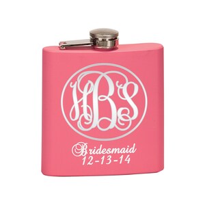 Bridesmaid gift,  bridesmaids flask,  monogrammed pink flask,   engraved flask,  gift for her,  personalized bridesmaid flask,  pink flask