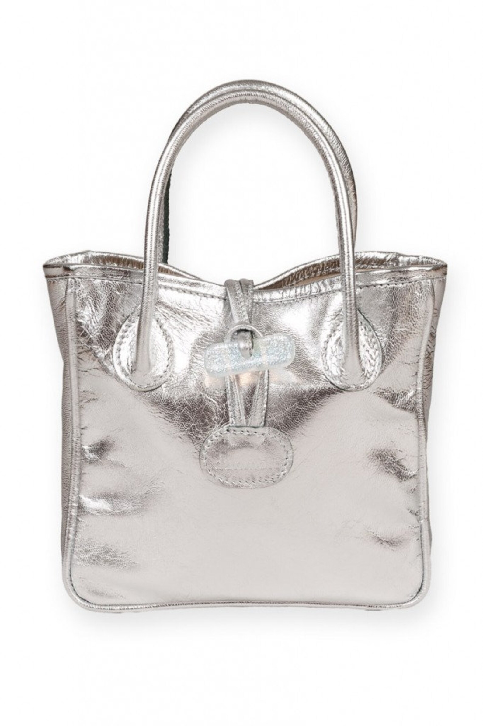 Silver leather handbag suedelined designed and made in Etsy