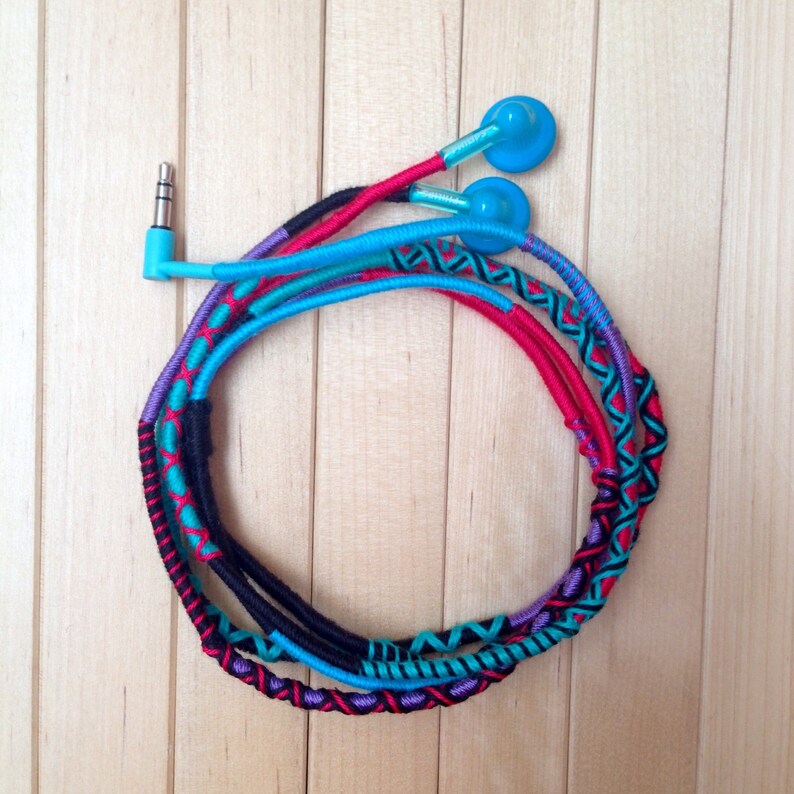 Wrapped Colorful Earbuds Purple Earbuds Handwrapped Etsy