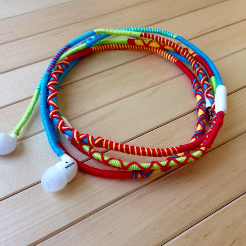 Earbuds Wrapped Earbuds Iphone Earbuds Colorful Earbuds Etsy