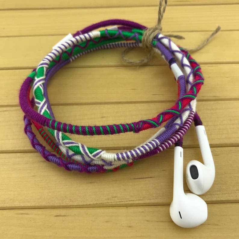 Wrapped Colorful Earbuds Purple Earbuds Handwrapped Etsy
