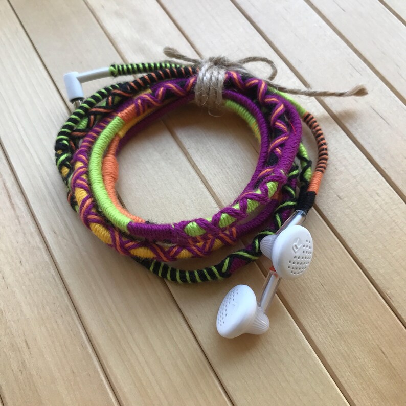 Earbuds Wrapped Earbuds Iphone Earbuds Colorful Earbuds Etsy