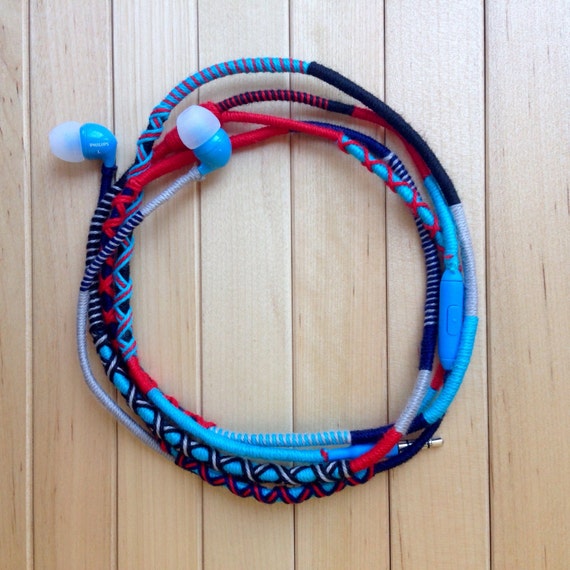 Wrapped Colorful Earbuds with mic Handwrapped Multicolor Etsy