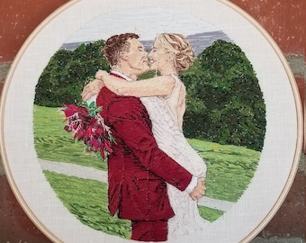 Made to Order Hand Embroidered Portrait, Custom Portrait, Wedding Gift, Embroidered Art, Custom Keepsake, Hoop, Bridal Gift, Custom Wedding