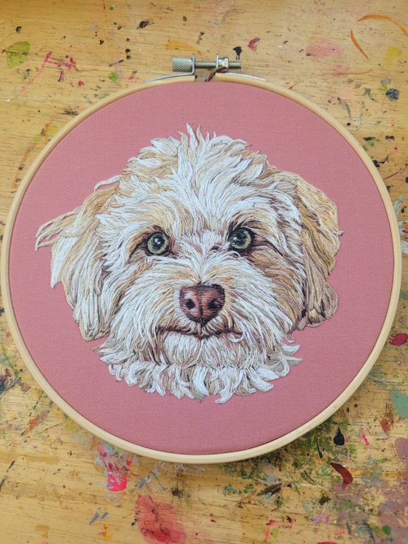 Pet Portraits. Hand Embroidered Portrait. Custom Embroidery. Dog and Cat Gifts. Hoop Art. Embroidery Hoop. Custom Pet Art. Made to Order. image 2