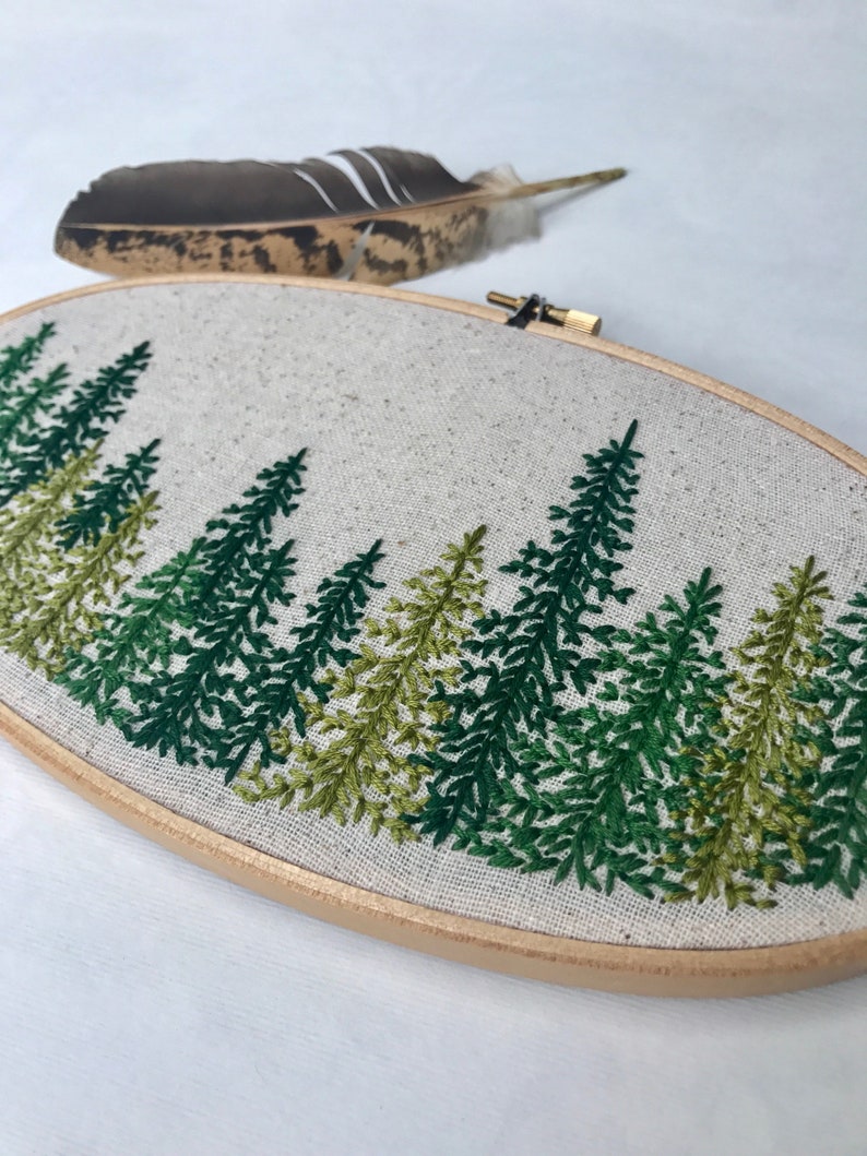 Pine Tree. Hoop. Embroidery. Embroidery Hoop. Handmade. Wall Art. Home Decor. Nature. Outdoors. Embroidered. image 1