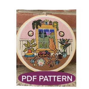 Hand Embroidery Pattern. DIY Embroidery. Indoor Cat. Tutorial.  Digital Download. Cat Embroidery Pattern. Craft. PDF. Embroidery Download.