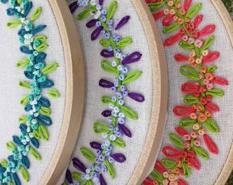 Personalized Floral Embroidery Hoop Art, Girls Room Decor